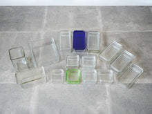 画像をギャラリービューアに読み込む, Wilhelm Wagenfeld Kubus 15 storage containers ヴィルヘルム・ヴァーゲンフェルト クブス ガラス容器 コンテナ バウハウス ドイツ製ヴィンテージ 15個セット カラーガラス含む