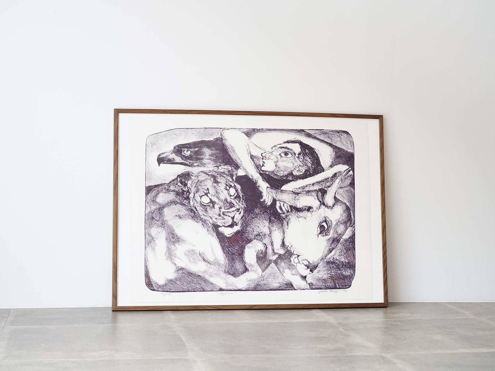 アート555　「ホワイト·ビレッジ」　チェコのリトグラフ(石版画) リトグラフ（石版画）ーBoxing Bear 05（black x