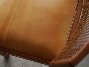 リーグモル・アンデルセン 北欧インテリア Rigmor Andersen chair 籐の背もたれと革張りの座面の椅子 ビンテージチェア 椅子の座面 日焼け